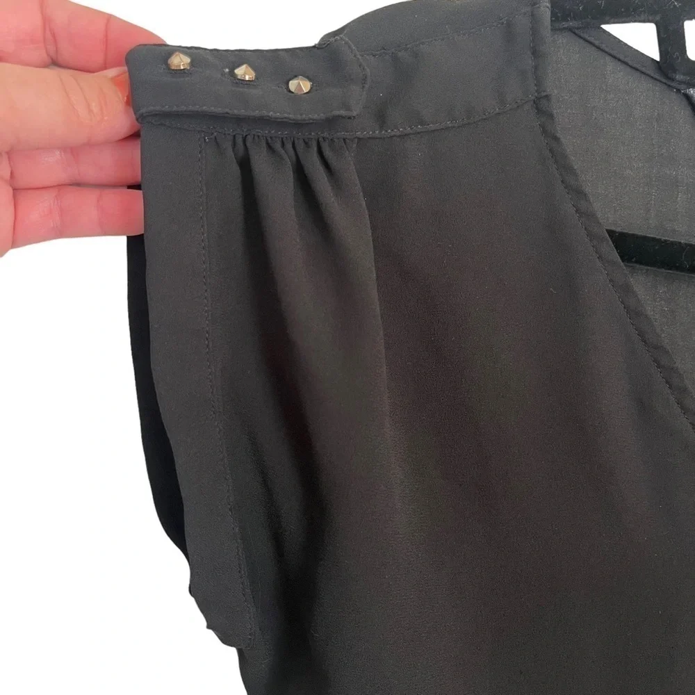 Zara basics sheer black top with shoulder embellishments size XS